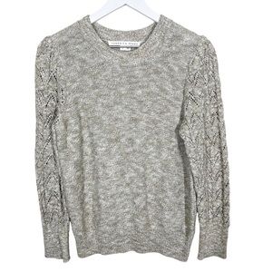 Veronica Beard Marled Pointelle Sleeve Long Sleeve Cotton Sweater Size Medium
